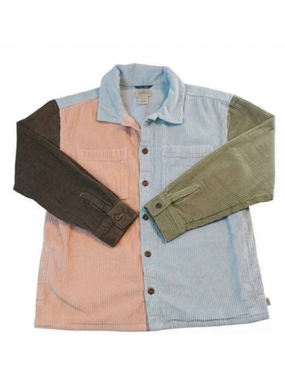 L.L Bean Youth Size L 14-16 Comfort Button Up Shirt Blue Pink Brown 100% Cotton